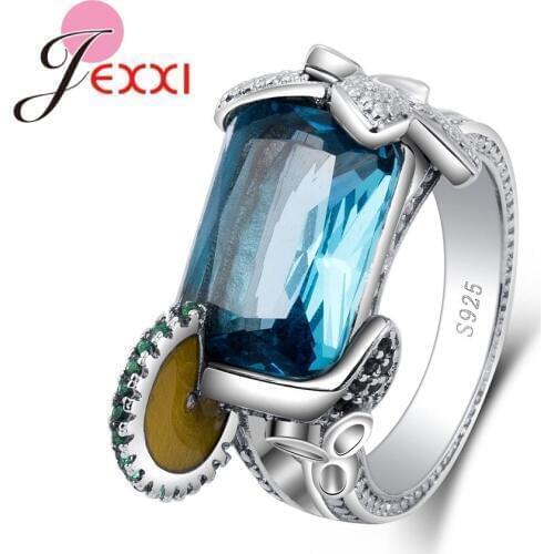 Solid 925 Sterling Silver Ring Unique Design With Crystals Vintage Bague Accessories Jewelry For Women Party Wedding