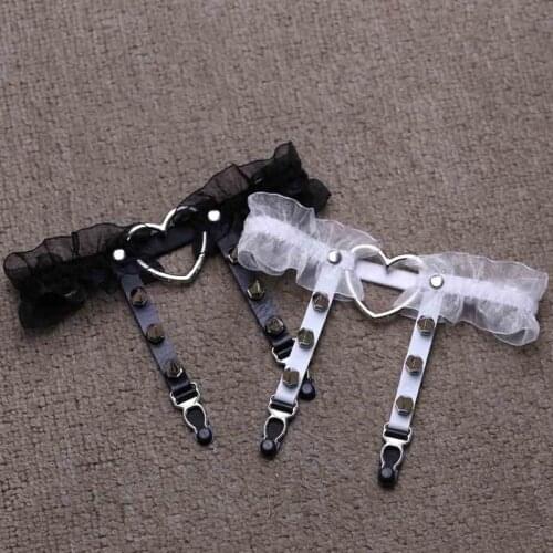 1PC 4 Colors Women Girl Gorgeous Punk Gothic Heart-shape Ring Spikes Elastic Lace Garter Belt Retro Suspender Flower Harness