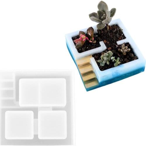 1Pcs Epoxy Square Building Succulent Flower Pot Resin Molds Plant Container Silicone Mold DIY Handmade Mold Crafts Making Tools