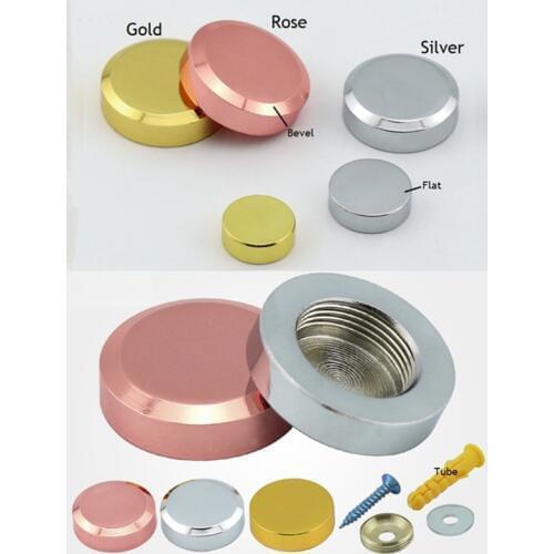 12Pcs/Lot Brass Bevel Cap Cover Decorative Mirror Screw Nail Display Mirror Acrylic Gold Rose