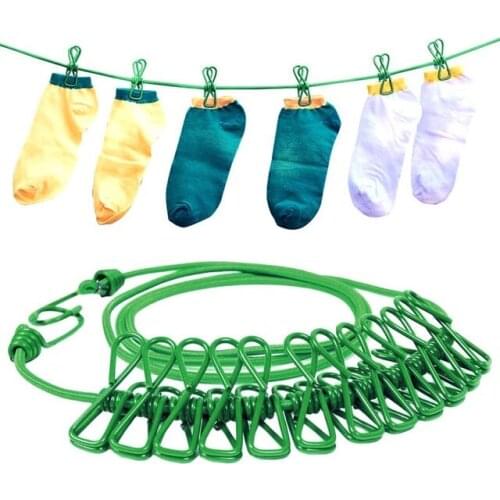 12 Clips Outdoor Travel Clothesline Retractable Clothesline Windproof Telescopic Hanger Drying Rack Clothes Hanging Rope