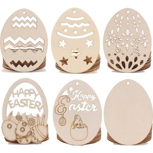 2 Sets Easter Wooden Eggs Chips Wood Hanging Pendant Decor Diy Party Supplies Hanging Tags Happy Easter Wall Ornament Wholesale
