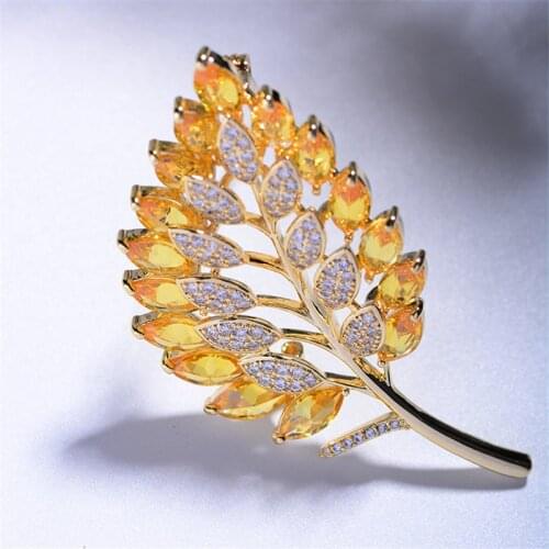 3 Colors Gold/Silver Color Brooches for Women Elegant Leaves Yellow Crystal Brooch Pin Delicate Christmas Gift Badge Jewelry
