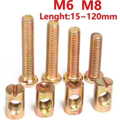 M6 M8 Carbon Steel Furniture Chair Bed Bolts and Nuts, Set with Barrel Nuts, Guide Nut, Fastener and Set Screws Inner Hexagon