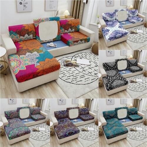 3D Mandala Cushion Cover For Sofa Elastic Stretch Sofa Seat Cover Chaise Longue Widen Slipcover Protector Corner Sofa Cover