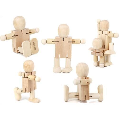 DIY Wooden Robot Model Action Figure Kids Children Educational Puzzle Toy Kindergarten Deformatable Toys