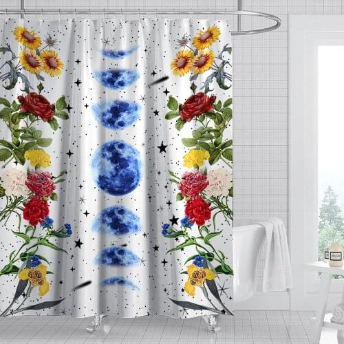Environmentally-friendly Nordic Plants Flowers Waterproof Mildew Proof Moon Shower Curtain Perforation-free Printing