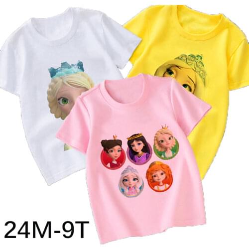 2021 Girls T-Shirt Boys Short Sleeve Tee Top Kids Cartoon The Little Tiaras Printing Clothes Children Birthday Party Wear Vogue