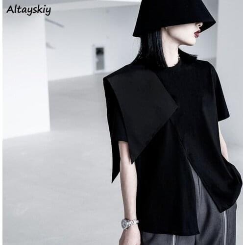 T-shirts Women Cool Minimalist Japanese Style Solid Harajuku Tops Asymmetrical Fashionable Streetwear Ladies Office Retro Tees