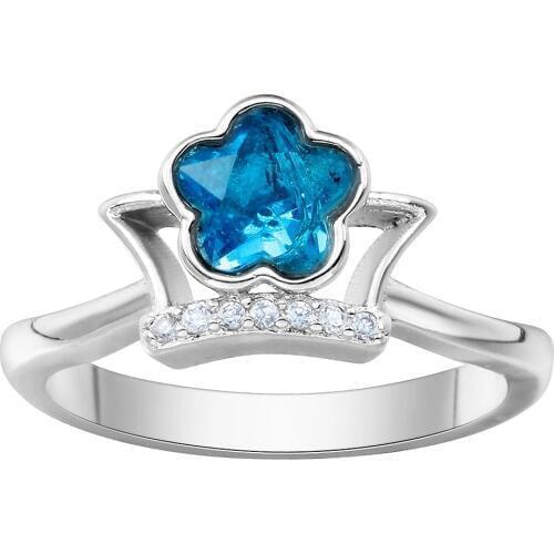 Hainon New Arrival Silver Color Style Crown Rose Flower Finger Rings for Women Jewelry Blue Cubic Zirconia Wedding Rings Gifts