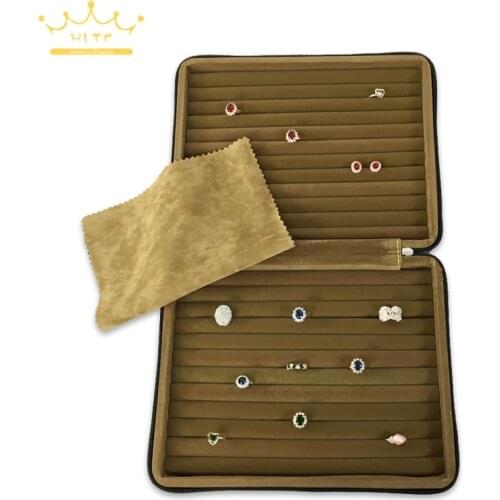 Brown Portable Large Capacity Rings Storage Case Leather Velvet Jewelry Box Earring Organizer Business Jewelry Packaging