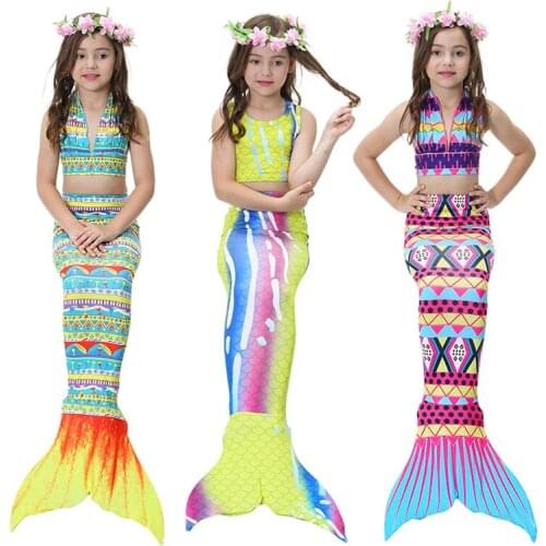 Menoea 3-15 Years Girls Summer Sets 2020 Children Little Mermaid Tail Bikini Suits Swimming Costume Clothing Sets 3PCS Clothes