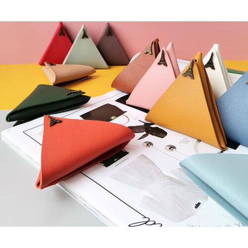 Mini Small Purse Women Triangle Wallet Bag Coin Pouch Cute Hidden Button Coin Purse Solid Leather Coin Holder Coin Handbag Women