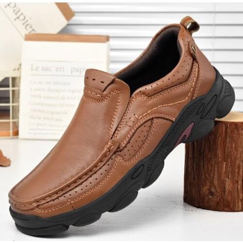 Men leather shoes New Mens Loafers Genuine Leather Casual Shoes Fashion Driving Breathable Formal Leisure Men Flat Shoes