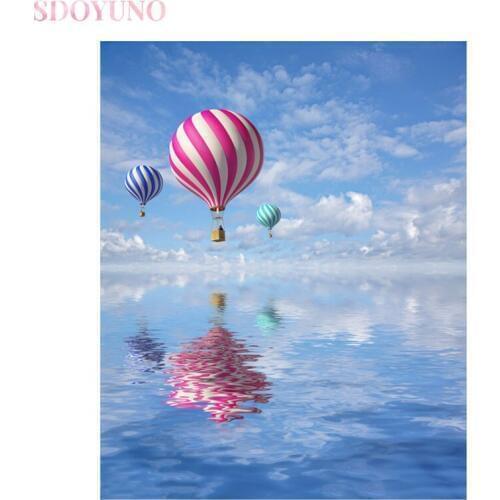 SDOYUNO DIY Painting By Numbers with frame for adults hot air balloon HandPainted color by numbers acrylic paints for painting