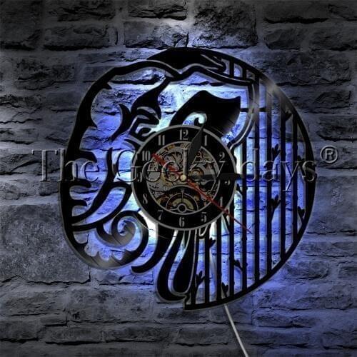 Elephant African Animals Vinyl Record Wall Clock Modern Wall Lamp Wildlife LED Night Light Home Decor Wall Watch