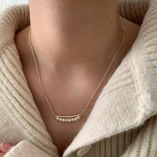 Minar Statement Small Real Pearl Charm Chokers Necklace for Women Ladies Gold Colour Thin Chain Necklace Korean Fashion Jewelry