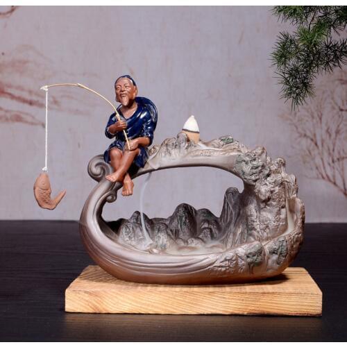 Tai Gong Fishing Backflow Incense Burner Ceramic Craft Home Decor Waterfall Incense Base Living Room Decoration New Year Gift
