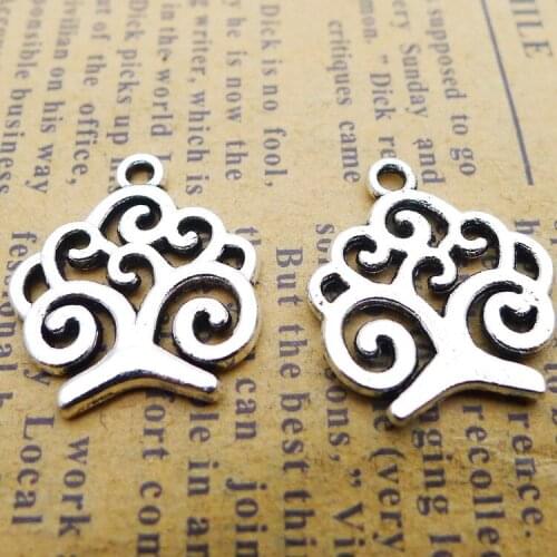 20PCS/Lot 17mm*19mm Antique Silver Color Tree Charm Handcraft For DIY Jewelry Making Pendant