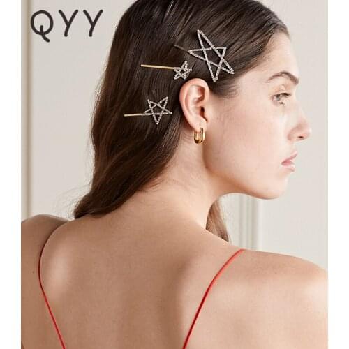 QYY Fashion Star Hair Clips for Women Accessories Rhinestone Gold Color Bridal Wedding Hair Jewelry Bride Headpiece Gifts
