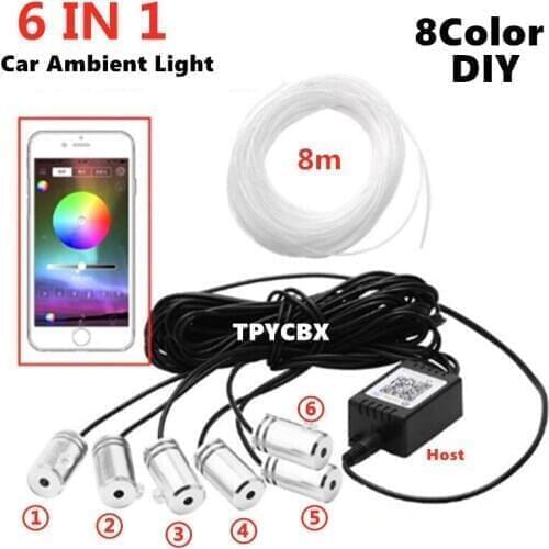 RGB LED Strips Neon Ambient Light APP Sound Music Control for Car Interior Atmosphere lamp Car Backlight DIY 8M Fiber Optic Band