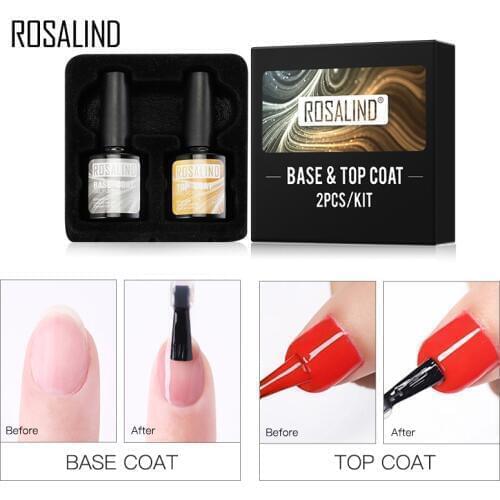 ROSALIND 10ml Base And Top Coat Kit Gel Bright For Manicure Gel Nail Polish Soak Off TOP BASE Coat Set For Nail Art Design