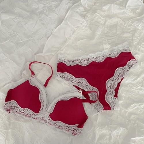 Wriufred Sexy lace underwear small breasts gathered bra panty set thin section girls no steel ring simple lingerie set