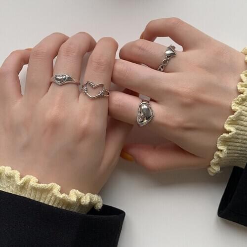 Silvology 925 Sterling Silver Openwork Heart Rings Weave Glossy Heart Japan Korea Forefinger Rings for Women Office Jewelry Gift