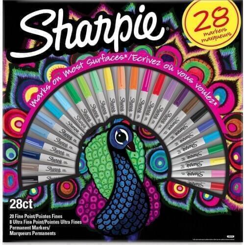 Sharpie Fine Permanent 28 Pcs. Set Brilliant Textliner Original Highlighter Set Bright Marker Writing Art Pen - Peacock