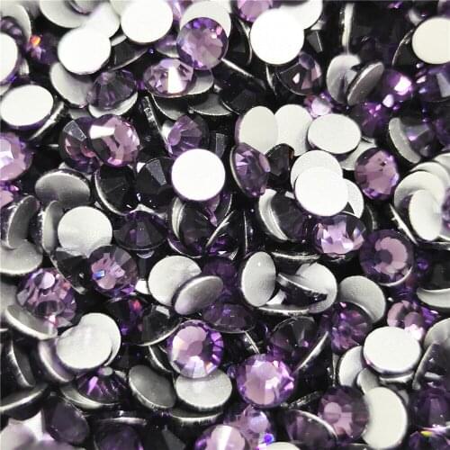 Violet ss3-ss30 glass crystal FlatBack Non Hot Fix Strass glue on Fabric Garment Rhinestone Nail Art Stone