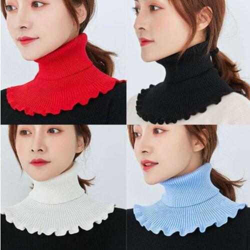 Knitted Fake Collar Scarf With Wooden Ears Women Turtleneck Knitted False Fake Collar Detachable Scarf Winter Windproof