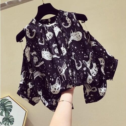 Elegant Blouse Women Top Plus Size Summer New Chiffon Shirt Female Fashion Loose Half Sleeves Off Shoulder Printed Ladie Blouse