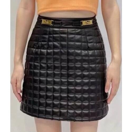 Women Skirt 100% Lamb Genuine Leather Fashion Real Sheepskin Skirt Female High Waist H808