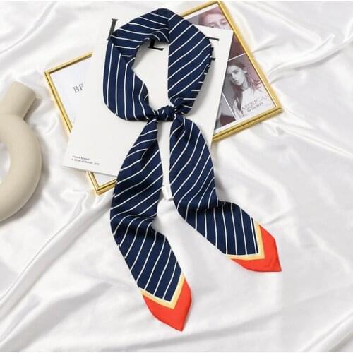 New 7*130cm Women Multifunction Polyester Silk Scarf Patchwork Striped Prints Long Silky Wraps Scarves Headband 2021