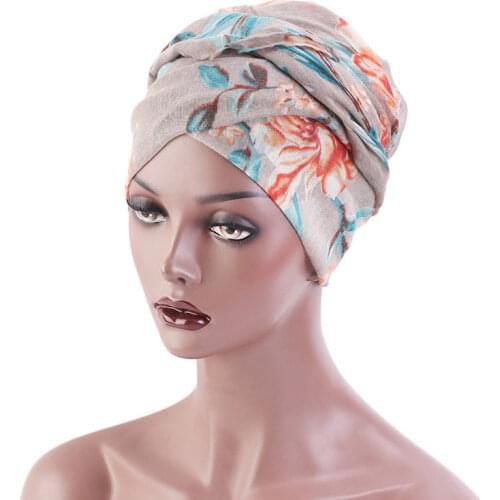 Ladies Turban Bonnet Flower Print Bali Yarn Inner Hijab Caps African Twist Headwrap Women Scarf Hat Headwear Nightcap Headband