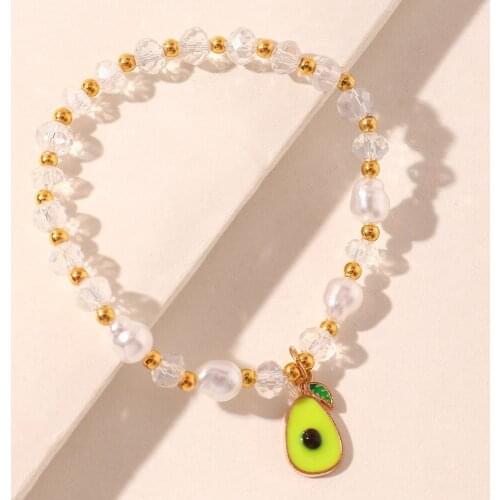 Glass Crystal Bracelets for Women Fashion Vintage Pearl Bracelet Cute Fruit Avocado Pendant Bracelet Beaded Jewelry