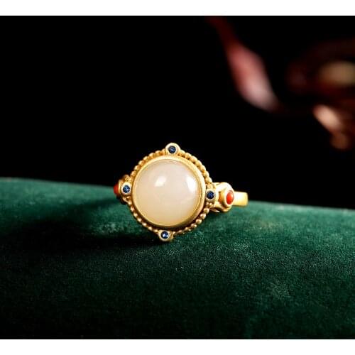 Vintage Palace Design Natural Jade Jewelry Sets for Women Gold 925 Silver Earrings Rings Gemstone Bijoux Crystal Bijoux