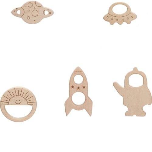 Lets Make 1PC Baby Space Teether Wood universe Food Grade Wooden Teether Nursing Pendant Teething Toys