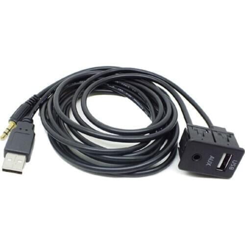 2020 New 1.5M Car Dash Flush Mount USB Port Panel 3.5mm AUX USB Extension Cable Adapter