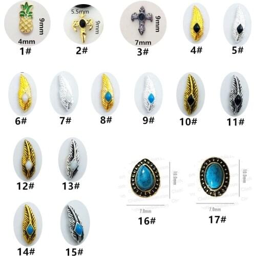 50pcs/pack Japan Metal 3D Nail art Decorations Kawaii Retro Feather Cross Nail Parts Nail Accessories DIY Alloy Nail Supplies