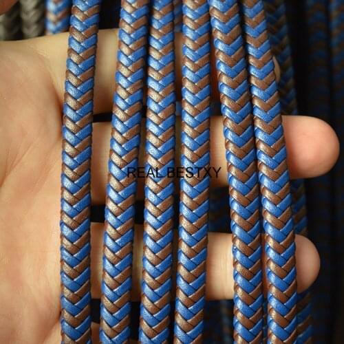 5m/Lot Approx : 7*4mm Brown Blue Flat Braided Leather Cord For DIY Necklace Bracelet Making String Rope Thread Jewelry