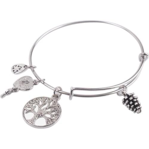 5PCS Fashion Expandable Wire Bangle 3D Pineal Charm Bracelet #92100