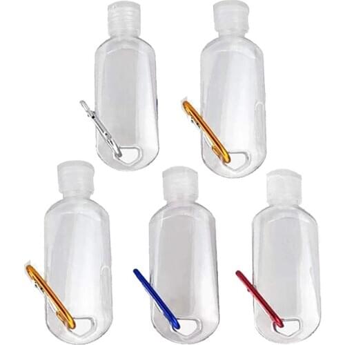 50ml Portable Hand Sanitizer Bottle Transparent Empty Refillable Plastic Bottle Travel Camping Container Random Color Carabiner