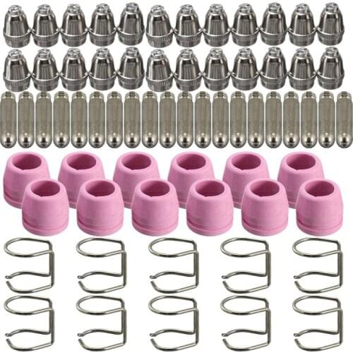66Pcs WSD60 Plasma Cutter SG-55 AG-60 Air Plasma Cutting Torch Pilot Arc Consumables Kits Nozzles Tips Cups