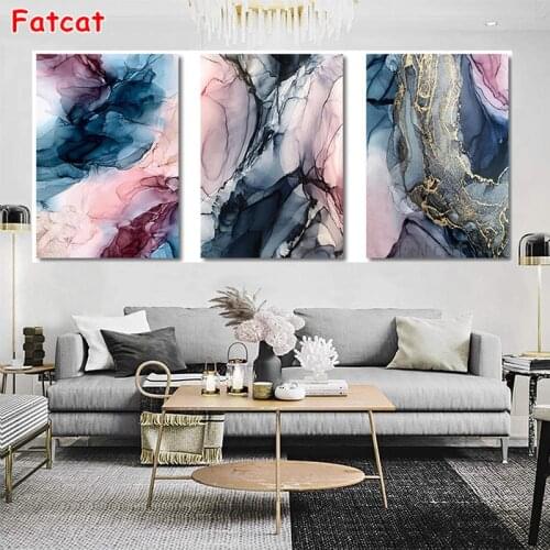 5d complete Square round Diamond Painting Triptych diamond embroidery full kit Picture Of Rhinestones Abstract Marble WavePP2113