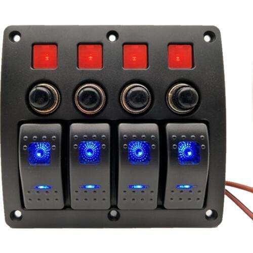 4 Gang Dual LED Rocker Switch Panel Circuit Breaker for 12/24V Vehicles Boats Yacht Cruises Speedboat Cockpit Bus Rvs Jeep SUV