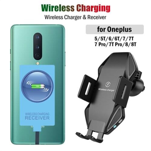 Qi Car Wireless Charging Stand for Oneplus 5 5T 6 6T 7 7T Pro 8 8T 9R Wireless Charger&USB Type-C Receiver Car Phone Holder