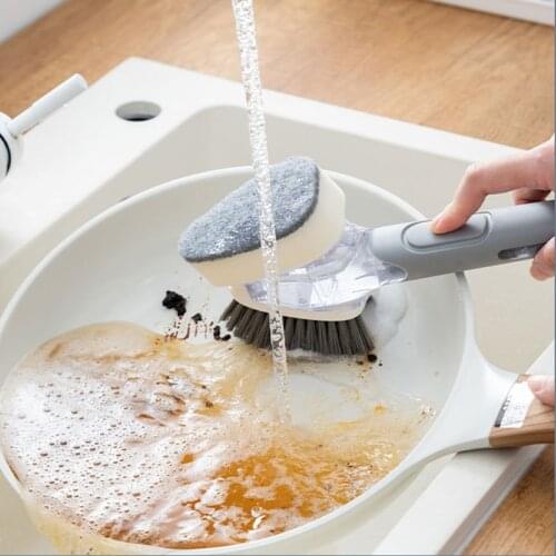 Double Sided Cleaning Brush With Detergent Kitchen Gadgets Multifunction Dishwashing Brush Scouring Pad Household Cleaning Tools