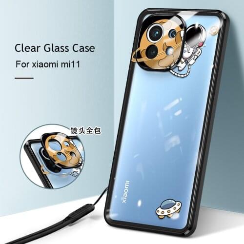 Anti fall glossy skin covers cute bear pattern coque fundas Clear Tempered Glass Case for xiaomi mi1 Xiaomi mi 11 mi11 mi 11