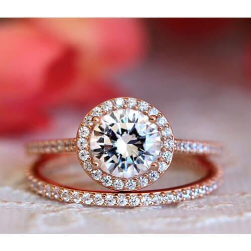 Classic Crystal Wedding Ring Set for Women All Size Rings Rose White Gold Color AAA+CZ Fashion Jewelry Gift SR781-M